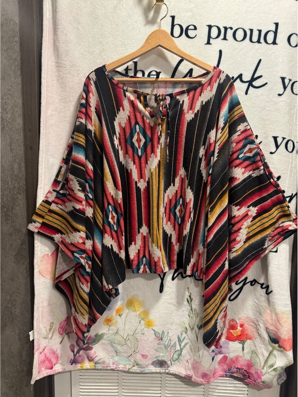 Women's Aztec-Print Poncho-Style Sweater (One Size)